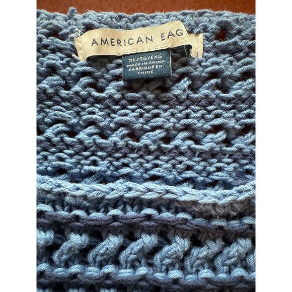 American Eagle Ballet Sweater XL Blue Knit Scallop Hem Real Soft - Picture 9 of 10